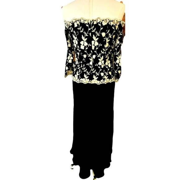 Davids Bridal Dress Black and White Floral Formal Long Mother Prom Size 6 JJ1677 - Picture 5 of 16